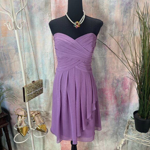 📌David's Bridal Strapless Sheer Layered Formal Front Cascade Bridesmaid Dress - Picture 1 of 16